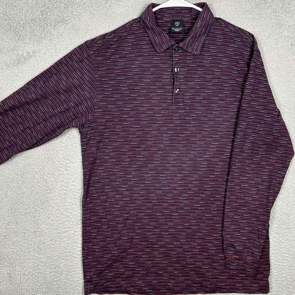 Nike Golf Polo Shirt Mens Large Burgundy Purple Striped Long Sleeve Rugby EUC